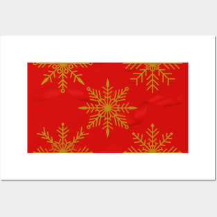 Gold Christmas Snowflakes and Ribbons - A Christmas Pattern - Ugly Christmas TShirt Posters and Art